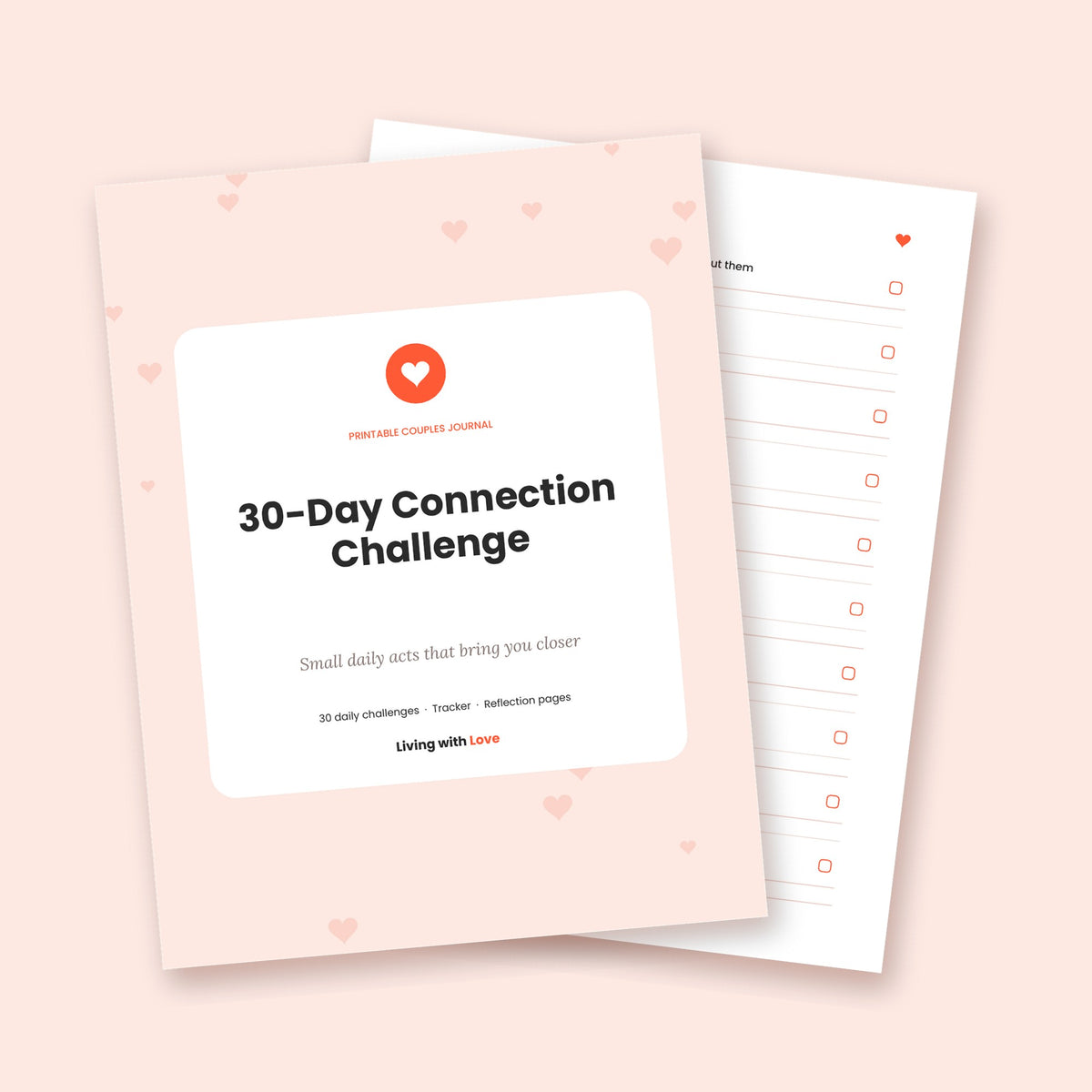 Printable 30-Day Connection Challenge journal: cover and a daily page