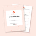 Printable 52 Weeks of Love date night cards: cover and a page of date ideas